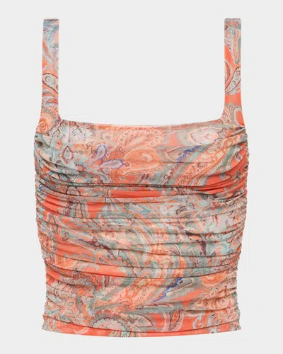 L Agence Rasha Shirred Paisley Tank Top