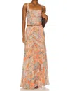 L'agence Rasha Shirred Tank Top In Paisley In Orange