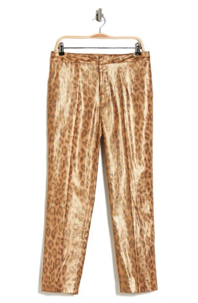 L Agence Rebel Linen Blend Pants In Gold Multi Foil Large Cheetah