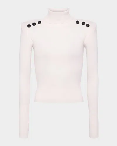 L Agence Reeves Ribbed Button-detail Turtleneck In Ivory Black