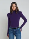 L'agence Reeves Ribbed Button-detail Turtleneck In Deep Purpleblack