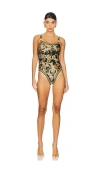 L Agence Remi Baroque Basic Lingerie One Piece Swimsuit In Black With Gold Design In Black