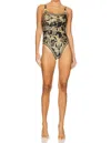 L Agence Remi Baroque Basic Lingerie One Piece Swimsuit In Black With Gold Design In Black