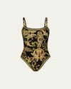 L Agence Remi Baroque Basic One-piece Swimsuit In Black