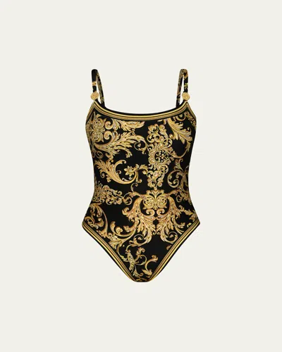L Agence Remi Baroque Basic One-piece Swimsuit In Black