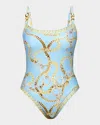 L Agence Remi Oversized Chain One-piece Swimsuit In Sky
