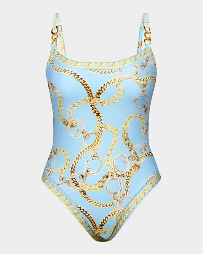 L Agence Remi Oversized Chain One-piece Swimsuit In Sky