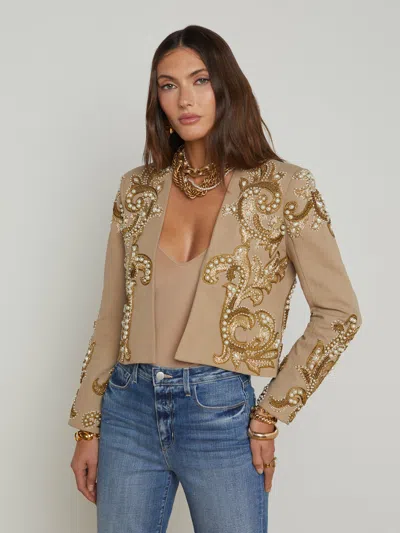 L Agence Remini Embellished Jacket In Dark Cappuccino