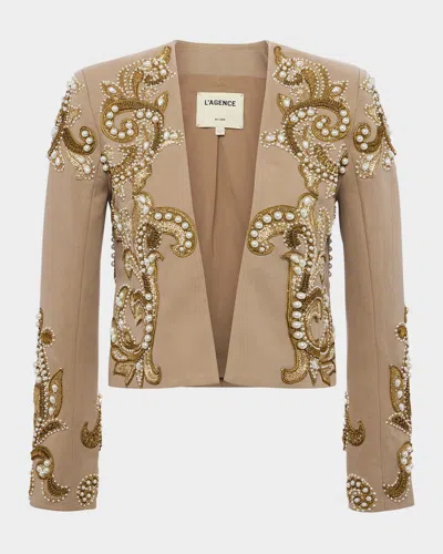 L Agence Remini Embroidered Jacket In Dark Cappuccino