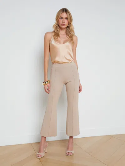 L Agence Ren Cropped Flare Knit Pant In Pale Khaki