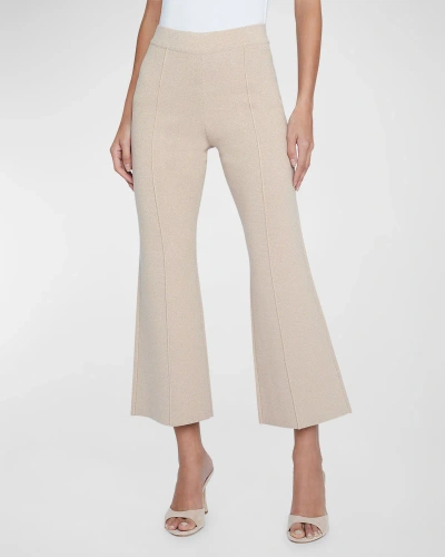 L Agence Ren Metallic Knit Flare Pants In Pale Khaki