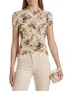 L Agence Ressi Fitted Round Neck Short Sleeve Top In Ecru Multi Tapestry Jungle
