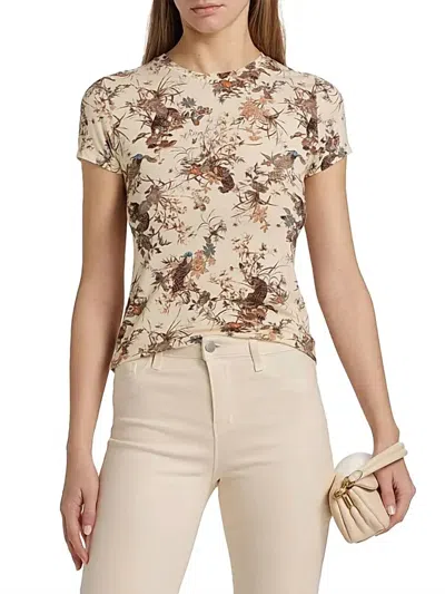 L Agence Ressi Fitted Round Neck Short Sleeve Top In Ecru Multi Tapestry Jungle