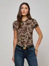 L Agence Ressi Short-sleeve Leopard Paisley Tee In Animal Print