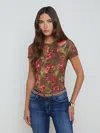 L Agence Ressi Fitted Tee In Army/pink Floral Cheetah