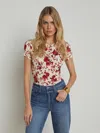 L Agence Ressi Fitted Tee In Ivory/red Ikebana