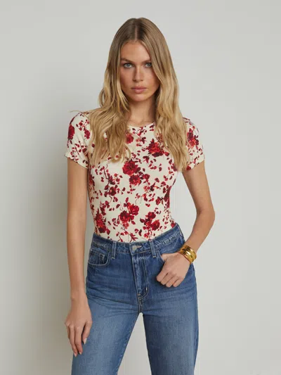 L Agence Ressi Fitted Tee In Ivory/red Ikebana