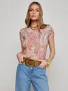 L Agence Ressi Short Sleeve Paisley Tee In Multi In Orange/light Blue Traditional Paisley