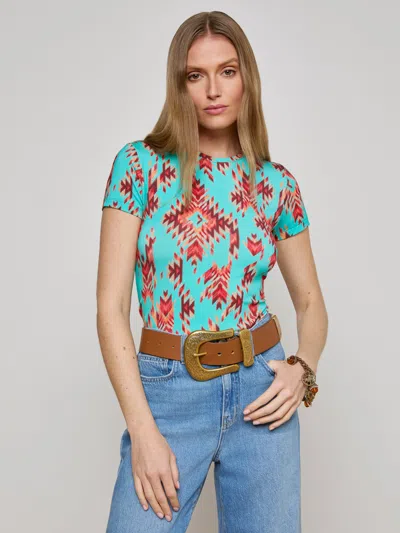 L Agence Ressi Fitted Tee In Pool Blue Multi Ganado Print