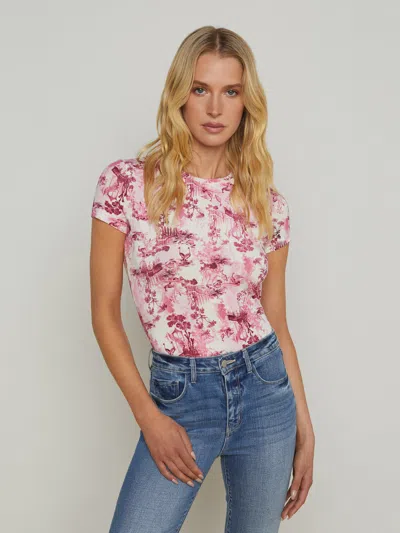 L'agence Ressi Fitted Tee In White Pink Porcelain Toile