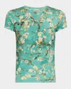 L Agence Ressi Short-sleeve Cherry Blossom Tee In Teal Cherry Blossom