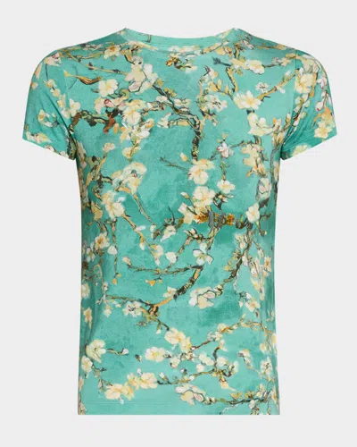 L Agence Ressi Short-sleeve Cherry Blossom Tee In Teal Cherry Blossom