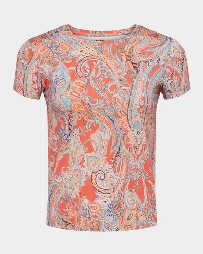 L Agence Ressi Short-sleeve Paisley Tee In Orange/light Blue Traditional Paisley