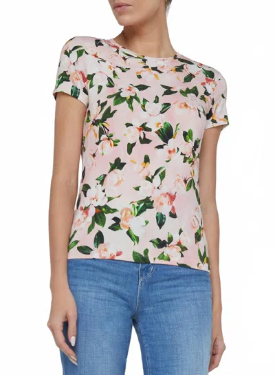L Agence Ressi Short Sleeve Rose Print Tee In Magnolia In Multi