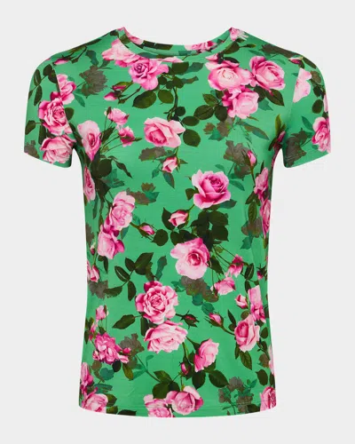 L Agence Ressi Short-sleeve Santa Fe Rose Tee In Green