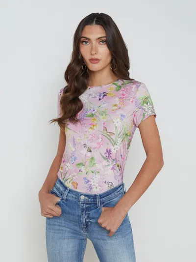 L Agence Ressi Slim-fit Tee In Lilac Snow Botanical Butterfly