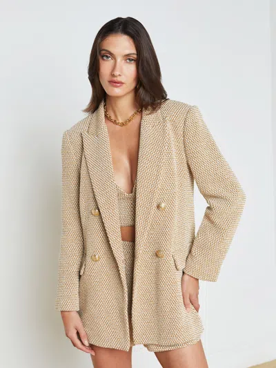L Agence Riva Knit Blazer In Tan & Ivory