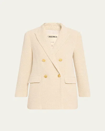 L Agence Riva Knit Double-breasted Blazer In Neutral