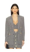 L Agence Riva Knit Double Breasted Blazer Black/ivory/gold In Black  Ivory & Gold