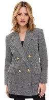 L Agence Riva Knit Double Breasted Blazer Black/ivory/gold In Black/ivory/gold