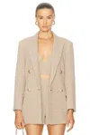 L Agence Riva Knit Blazer In Tan & Ivory