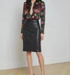 L AGENCE ROSA PENCIL LEATHER SKIRT IN BLACK