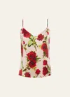 L Agence Jane Spaghetti Strap Top Sand/red Romantic Rose In Sandred Romantic