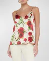 L Agence Jane Spaghetti Strap Top Sand/red Romantic Rose In Sandred Romantic Rose