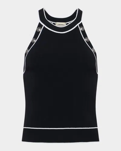 L Agence Rosemary High-neck Button Tank Top In Black/white