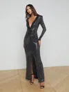 L Agence Rosetta Sequin Twist-front Dress In Black/silver