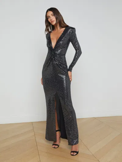 L Agence Rosetta Sequin Twist-front Dress In Black