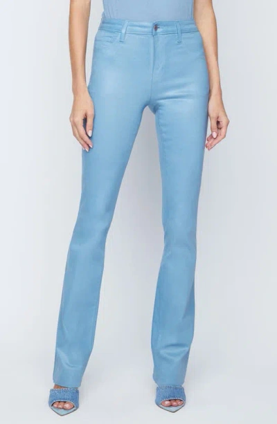 L Agence Ruth Coated High Waist Raw Hem Straight Leg Jeans In Blue Mist Coated