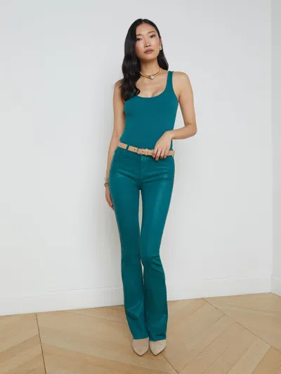 L'agence Ruth Coated Straight-leg Jean In Dark Teal Coated