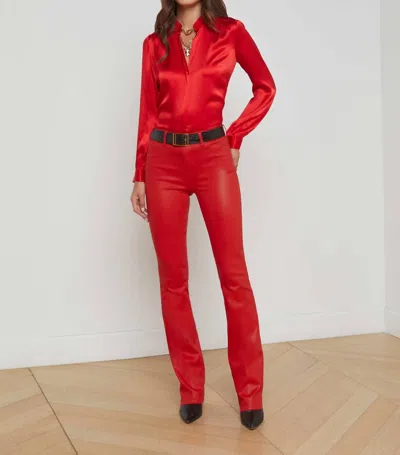 L Agence Ruth High Rise Straight Raw Hem Jean In Lava Red Coated