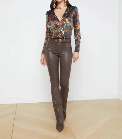 L'agence Ruth Straight Hem Jean In Espresso Coated In Burgundy