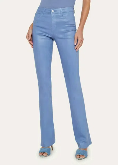 L Agence Ruth High Rise Straight Raw Hem Jeans In Wild Wind Coated In Blue