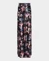 L Agence Ryker Silk Maxi Skirt In Black Multi Vintage Oil Flower