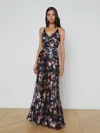 L Agence Ryker Silk Maxi Skirt In Black Multi Vintage Oil Flower