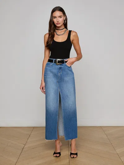 L Agence Rysa Denim Maxi Skirt