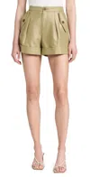 L Agence Safari Cotton-linen Short In Oil Green/gold
